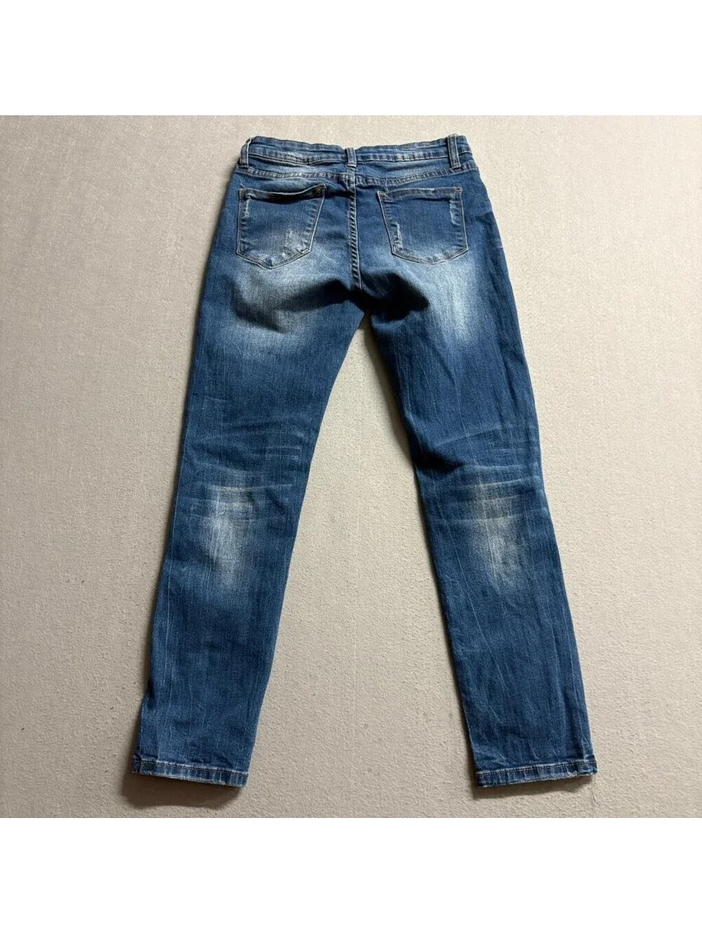I & M Premium Jeans Womens Size 9 Blue Mid Rise Distressed Ripped Knee Skinny